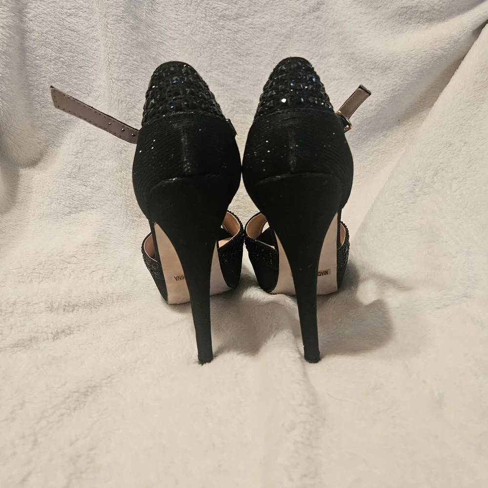 De Blossom Collection Sparkling Black Ankle Strap Heels